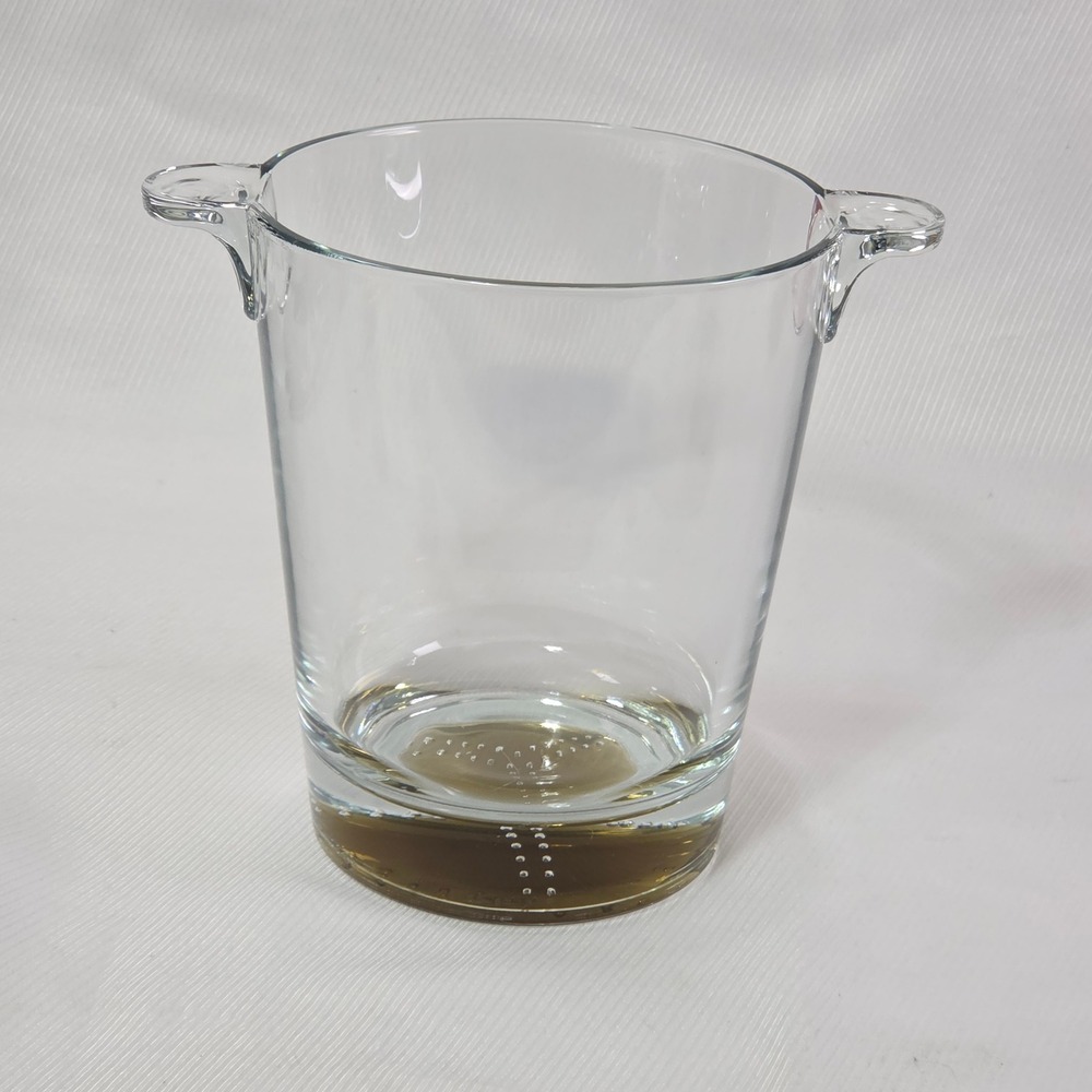 Vintage Italian Ice Bucket Clear Glass Amber Base Controlled Bubbles 6.4" EUC